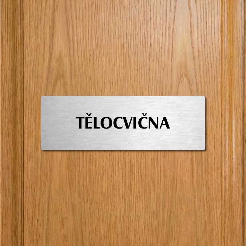 Tělocvična, 200x66mm, stříbrná popiska s imitacemi šroubků